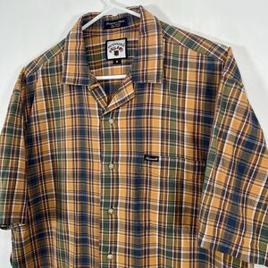 VTG Faconnable Short Sleeve Button Up Shirt Mens Medium Orange Colorful Plaid